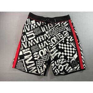 Maui and Sons Board Shorts Size 34 Y2K Graphic Surf Skate Beach Red Black Retro